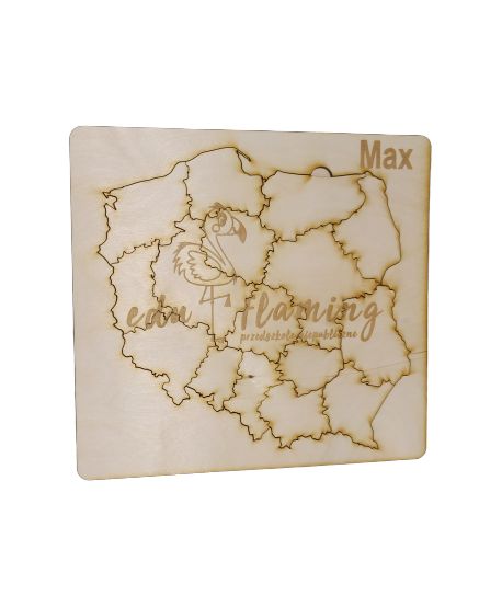 Puzzle- drewniana mapa Polski z imieniem dziecka- zabawka, pomoc edukacyjna, dydaktyczna.