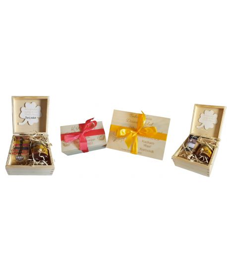 Herbaciarka zestaw prezentowy upominek prezent Dzień Babci Dziadka Dziadków personalizowana szkatułka miodem herbatą życzeniami