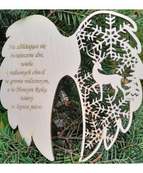 Drewniane  skrzydła na Boże Narodzenie skrzydełka z tekstem ażurowe do anioła z makramy baza świąteczne z reniferem