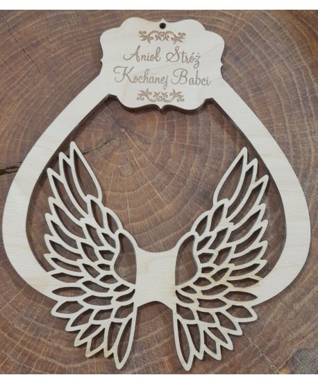 Drewniana Obręcz ze skrzydłami skrzydłami Kochanej Babci Dziadkowi Dziadkom z miejscem na zdjęcie baza z napisem 2