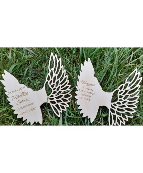Drewniane  skrzydła skrzydełka z dowolnym tekstem podziękowaniami  dla nauczyciela komunijnymi ażurowe do anioła z makramy baza