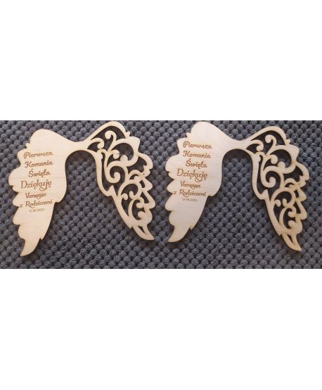 Drewniane  skrzydła skrzydełka z dowolnym tekstem podziękowaniami  dla nauczyciela komunijnymi ażurowe do anioła z makramy baza