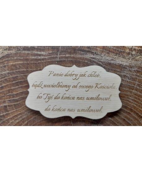 Drewniana tabliczka komunijna cytat Panie Dobry jak chleb mała 4cm do ramki aniołka makrama
