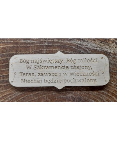 Drewniana tabliczka komunijna cytat Bóg najświętszy miłości mała 4cm do ramki aniołka makrama