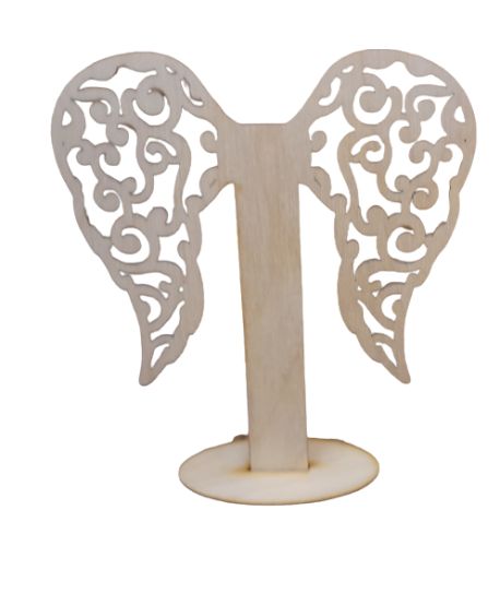 Drewniane skrzydła 14cm skrzydełka na podstawce podstawka 15cm stojak stojaczek do aniołka ze sznurka makrama