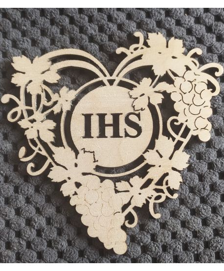 Drewniane serce  IHS 12cm napis  ażurowe ornament na skrzynkę komunijną dekor