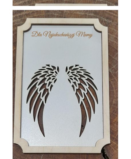 Biała tabliczka biała baza ramka do aniołka ze skrzydełkami makrama Dzień Mamy Dla Najukochańszej + imię personalizowana