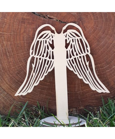 Drewniane skrzydła skrzydełka na podstawce  ażurowe stojak do aniołka ze sznurka makrama duży 15cm