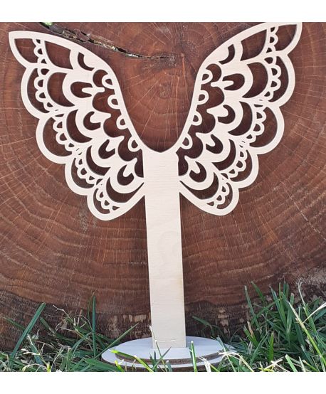 Drewniane skrzydła skrzydełka na podstawce  ażurowe stojak do aniołka ze sznurka makrama duży 15cm