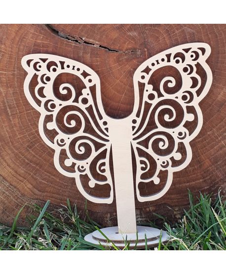 Drewniane skrzydła skrzydełka na podstawce  ażurowe stojak do aniołka ze sznurka makrama duży 18cm