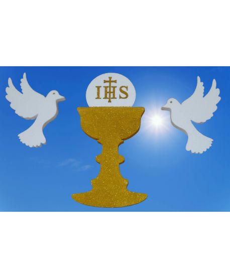Zestaw Kielich IHS 50cm Gołąb gołębica styropianowa 30cm dekoracja komunijna Boże Ciało