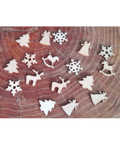 Mini dekory świąteczne 50 sztuk choinka śnieżynki koń na biegunach malutkie 2cm 2 cm