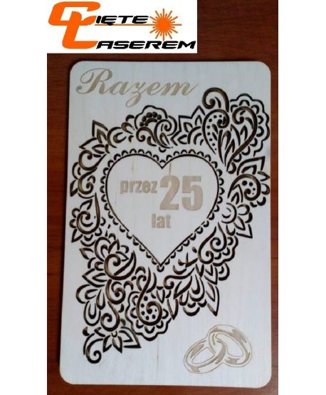 Drewaniana kartka ślubna 25 50 10 ROCZNICA śLUBU okolicznościowa z personalizowanymi życzeniami