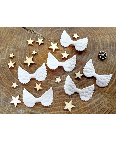 Białe brokatowe 10 szt skrzydła miniaturki mini 5cm skrzydełka do anioła z makramy ze sznurka