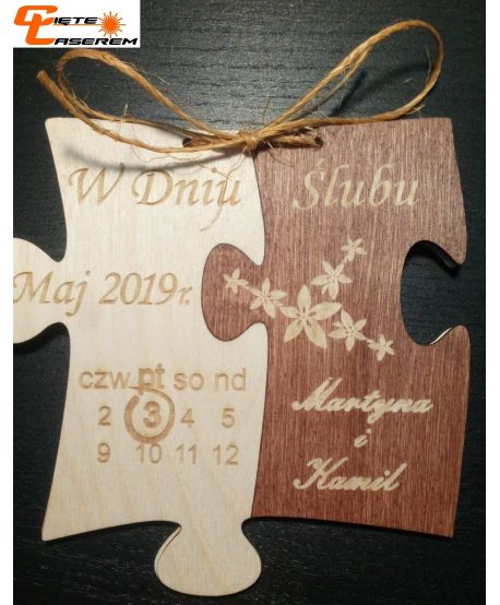 Drewniana kartka z życzeniami na ślub ślubna personalizowana rocznicę ślubu puzzle