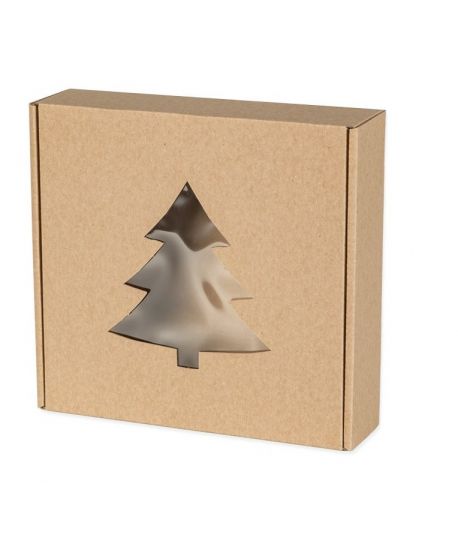 Karton fasonowy klapowy 20 cm x 20 cm x 5 cm z okienkiem choinka świąteczny