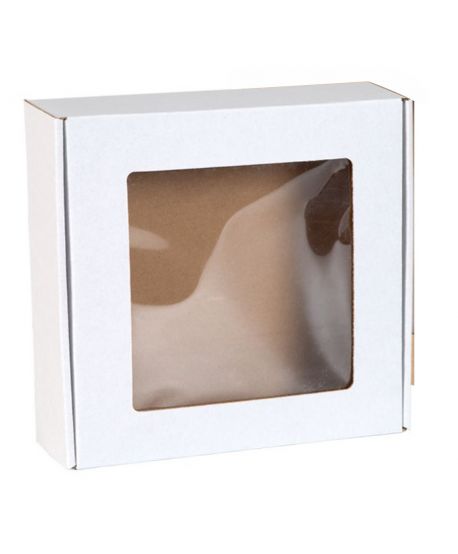 Karton fasonowy klapowy 20 cm x 20 cm x 5 cm z okienkiem biały świąteczny