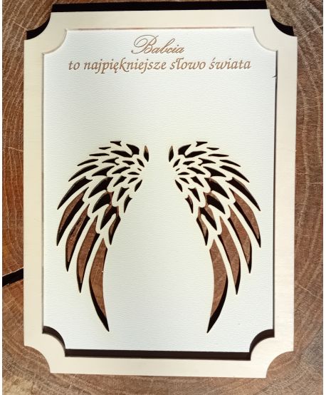 Biała tabliczka baza ramka do aniołka ze skrzydełkami makrama Dzień Babci Dziadka Dziadków personalizowana
