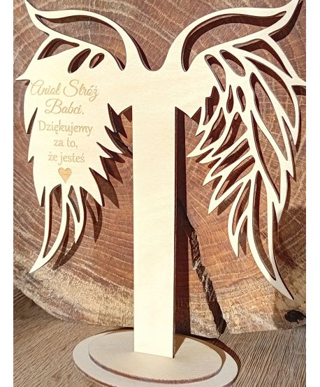 Drewniane skrzydła skrzydełka podstawce Anioł Stróż Dzień Babci Dziadka ażurowe stojak do aniołka ze sznurka makrama duży 15cm
