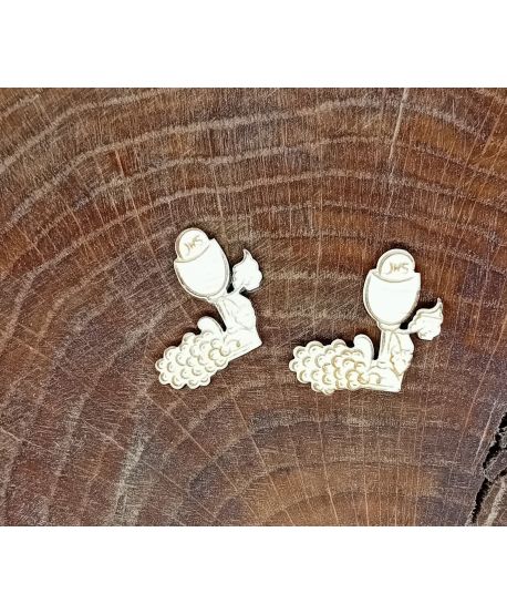 Drewniany kielich grono mini mały IHS hostia 2 sztuki dodatek do makramy małe do rączek aniołka komunijne dekory dekor