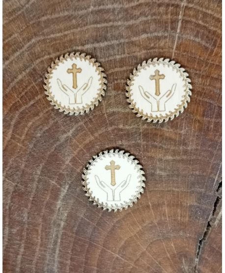 Drewniane kółko ręce mini mały IHS hostia krzyż dodatek do makramy małe do rączek aniołka komunijne dekory dekor