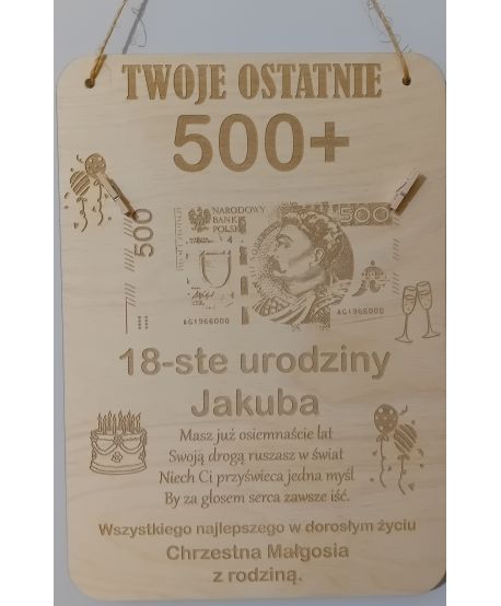 Prezent urodziny Twoje ostatnie 500 + 18 30 40 50 lat kartka