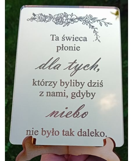 Tablica Weselna TA ŚWIECA PŁONIE ślub wesele ZŁOTA LUSTRO GLAMOUR sztaluga plexi lustrzane