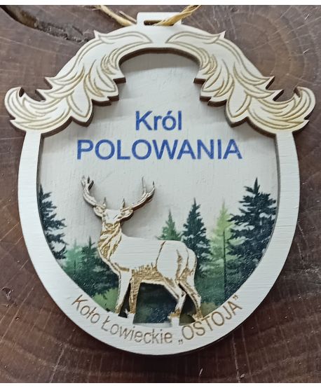 Medal drewniany kolorowy nadruk UV łowiecki Zawody Strzeleckie Król polowania wice król pudlarzy myśliwskie dla myśliwych