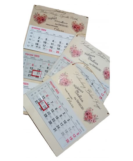 Kalendarz dla Babci Dziadka Dziadków  imiona ścienny prezent upominek  z grawerem personalizowany 2026 2027