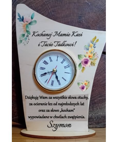 Prezent na Dzień Mamy Taty Rodziców Podziękowanie slubne pamiątka, upominek, Zegar statuetka z życzeniami imiona
