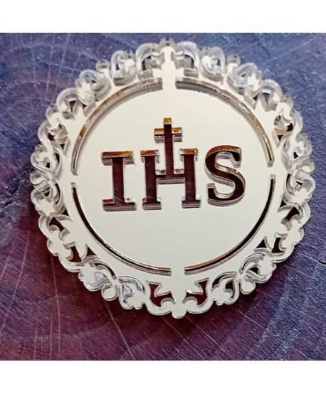 Złote koło IHS plexi dekor hostia 6,5cm na bok tortu dekoracja