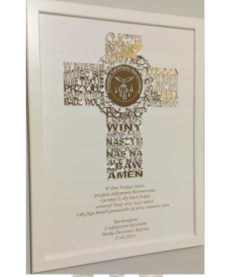 PAMIĄTKA SAKRAMENTU BIERZMOWANIA bierzmowanie - krzyż z życzeniami modlitwą Ojcze Nasz drewniane personalizowane