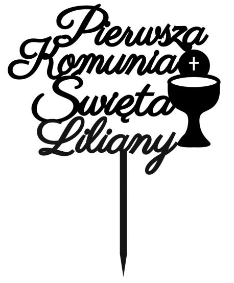 Topper PIK Pierwsza Komunia Świeta + imię kielich dekoracja złoty lustro lustrzany plexi na tort komunijny