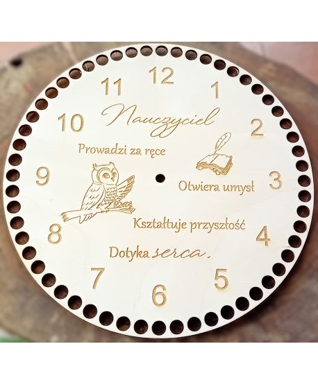 Zegar baza25 cm Dzień Nauczyciela koniec roku makrama szydełko obręcz cytat