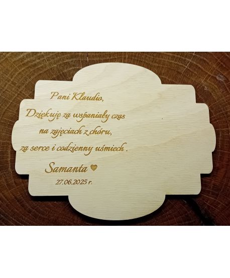 Drewniana tabliczka baza pod aniołka ze sznurka duża 15x12cm personalizowany tekst dla nauczyciela prezent.