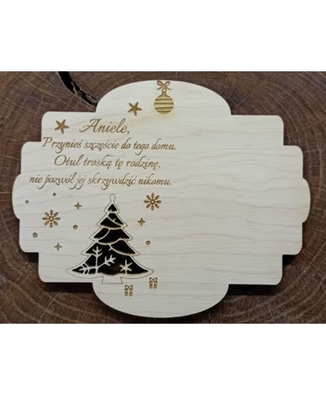 Drewniana tabliczka baza pod aniołka ze sznurka duża 15x12cm personalizowany tekst na święta choinką kartka z życzeniami