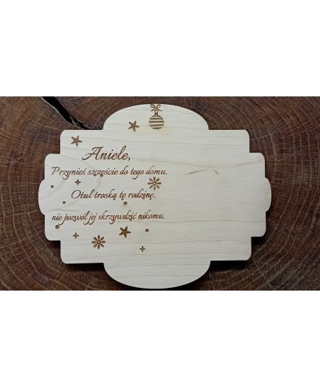 Drewniana tabliczka baza pod aniołka ze sznurka duża 15x12cm personalizowany tekst na święta choinką bombki kartka z życzeniami