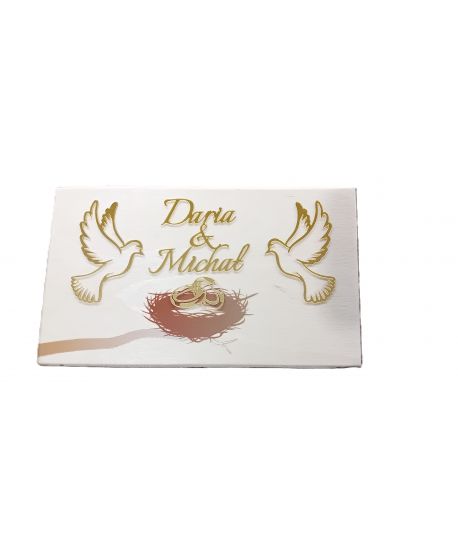 PREZENT NA ŚLUB Pudełko na pieniądze ślub gołąbki gniazdkokartka z życzeniami kolorowe druk UV