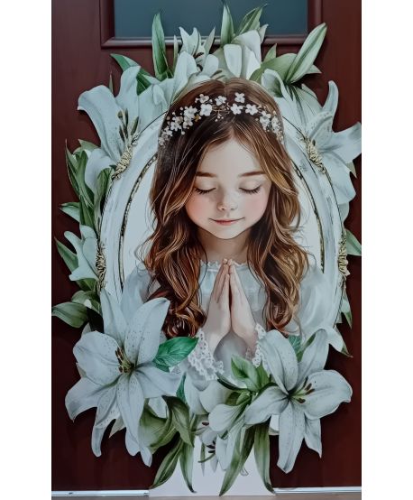 Dekoracje wielkoformatowe komunijna DZIEWCZYNKA wianek do kościoła na ściankę balonową  90cm