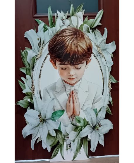 Dekoracje wielkoformatowe komunijna CHŁOPIEC wianek do kościoła na ściankę balonową  90cm