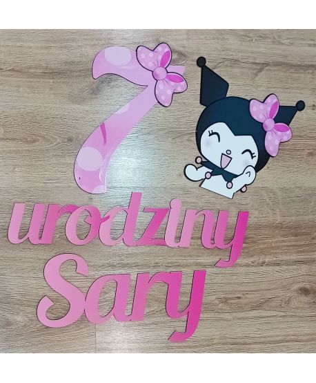 Dekoracje napis na ściankę urodziny wiek imię różowy Kuromi  na ściankę balonową