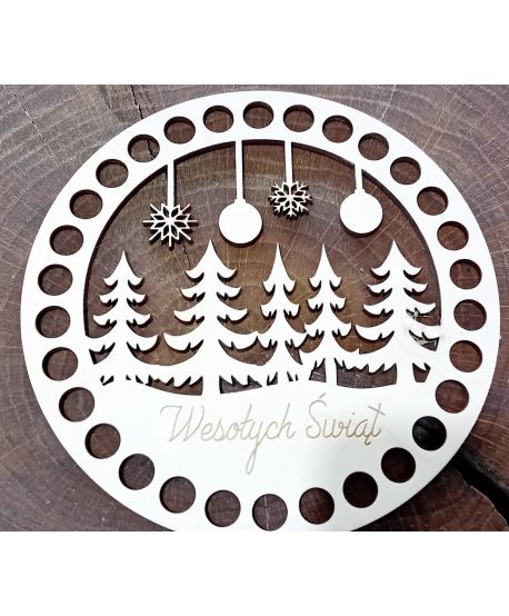 Baza drewniana zawieszka świąteczna Mikołaj Bałwan okrągła do koszyka szydełkowania ze sznurka 15 cm