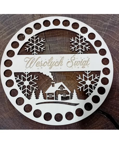 Baza drewniana zawieszka świąteczna chatka Aniołek śnieżynka okrągła do koszyka szydełkowania ze sznurka 15 cm