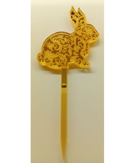 Topper PIK złoty na tort babeczki wielkanocne zając ażurowy zajączek dekoracja z akrylu złoty lustro lustrzany plexi