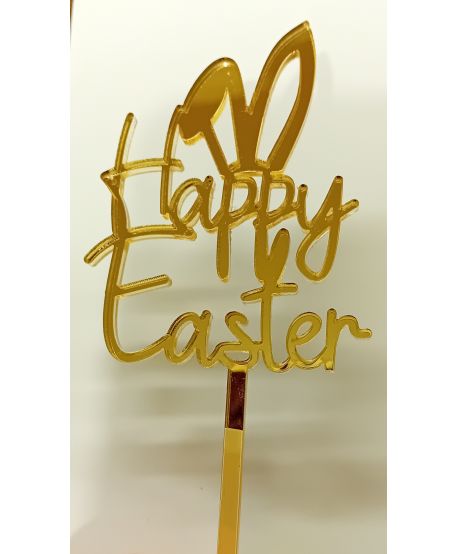 Topper PIK złoty na tort babeczki wielkanocne Happy Easter uszy dekoracja z akrylu złoty lustro lustrzany plexi