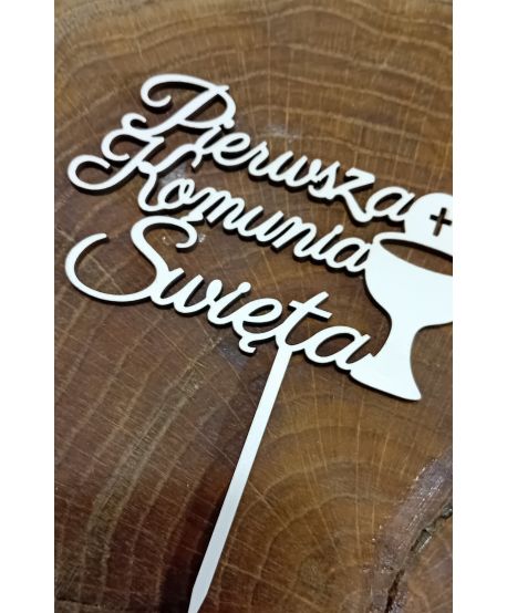 Topper PIK Pierwsza Komunia Świeta  kielich dekoracja biały na tort komunijny