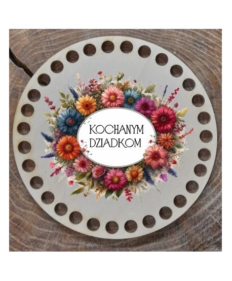 Baza do koszyka szydełko kolorowa Podkładka zawieszka szydełkowa na Dzień Babci Dziadka Dziadków nadruk UV