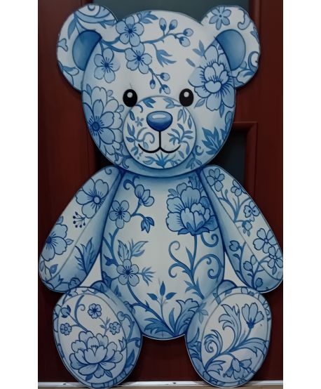 Dekoracja wielkoformatowa baby blue toile niebieski miś kwiatowy – ścianka okolicznościowa roczek urodziny  toile de jouy