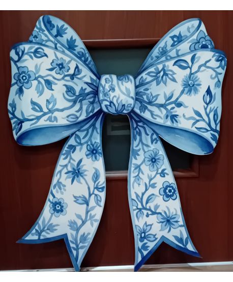 Dekoracja wielkoformatowa baby blue toile niebieska kokarda kwiatowa – ścianka okolicznościowa roczek urodziny  toile de jouy