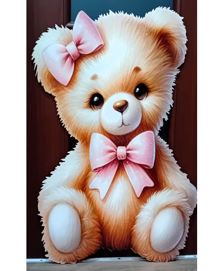 Dekoracja wielkoformatowa miś z różową kokardką dziewczynka – ścianka okolicznościowa urodziny roczek chrzest